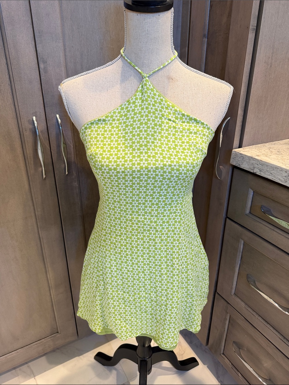 Sky to Moon Brand  Green Halter Mini Dress with Floral Print